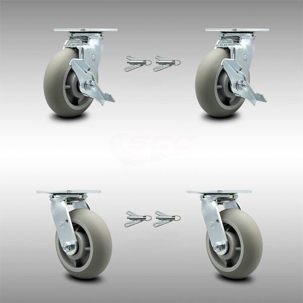 Service Caster 6 Inch SS Thermoplastic Caster Set with Ball Bearings 4 Swivel Lock 2 Brake SCC SCC-SS30S620-TPRBD-TLB-BSL-2-BSL-2 - main